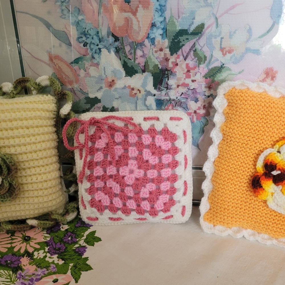 Handmade Crochet Granny Square Decorative Mini Pillow